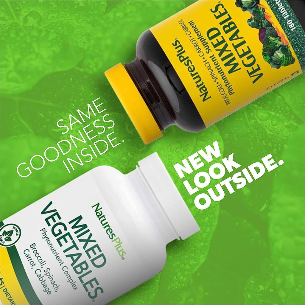 NaturesPlus Mixed Vegetables - 180 Comprimidos, Pack de 2 - con Brócoli, Espinacas, Zanahoria y Col - Sin Gluten - 120 Dosis