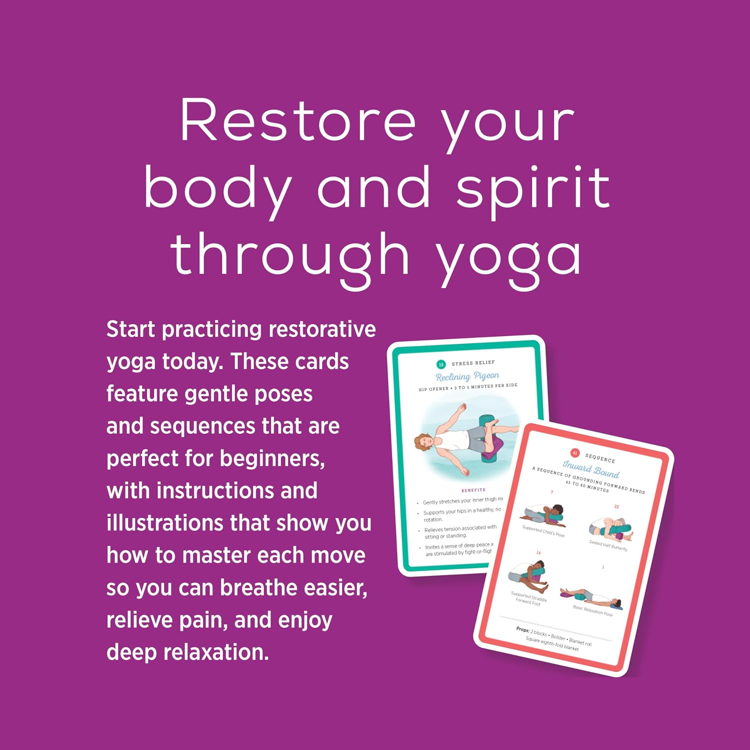 Cartas de Yoga Restaurativo para Principiantes: Posturas Suaves para la Relajación y la Sanación