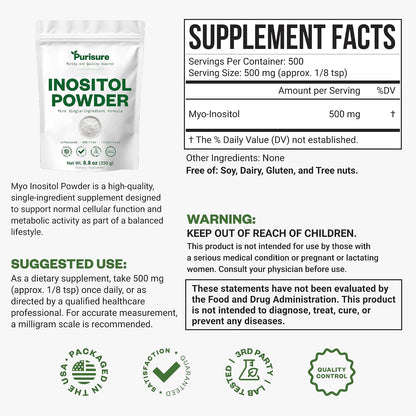 PuriSure Inositol en Polvo, 250g - 100% Puro, Vegano, Sin OGM – Image 2