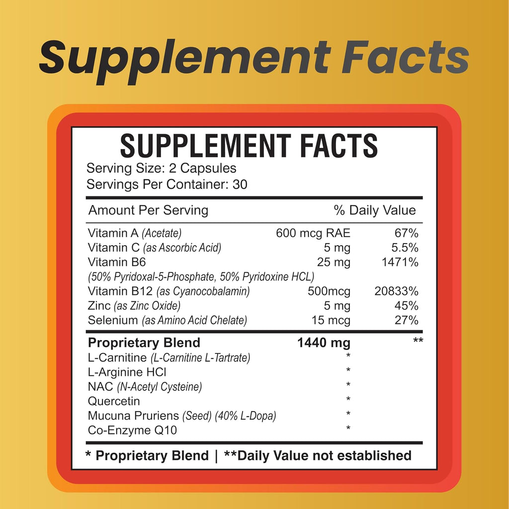 Motility Max – Apoya la motilidad espermática y la salud reproductiva, con L-Arginina, L-Carnitina y nutrientes esenciales, 60 cápsulas
