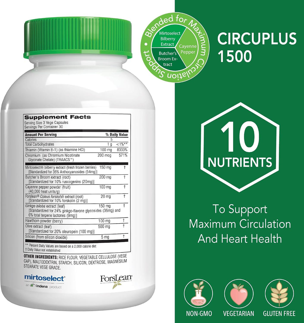 Botanic Choice CircuPlus 1500 - Suplemento para la circulación y salud cardiovascular (90 cápsulas)