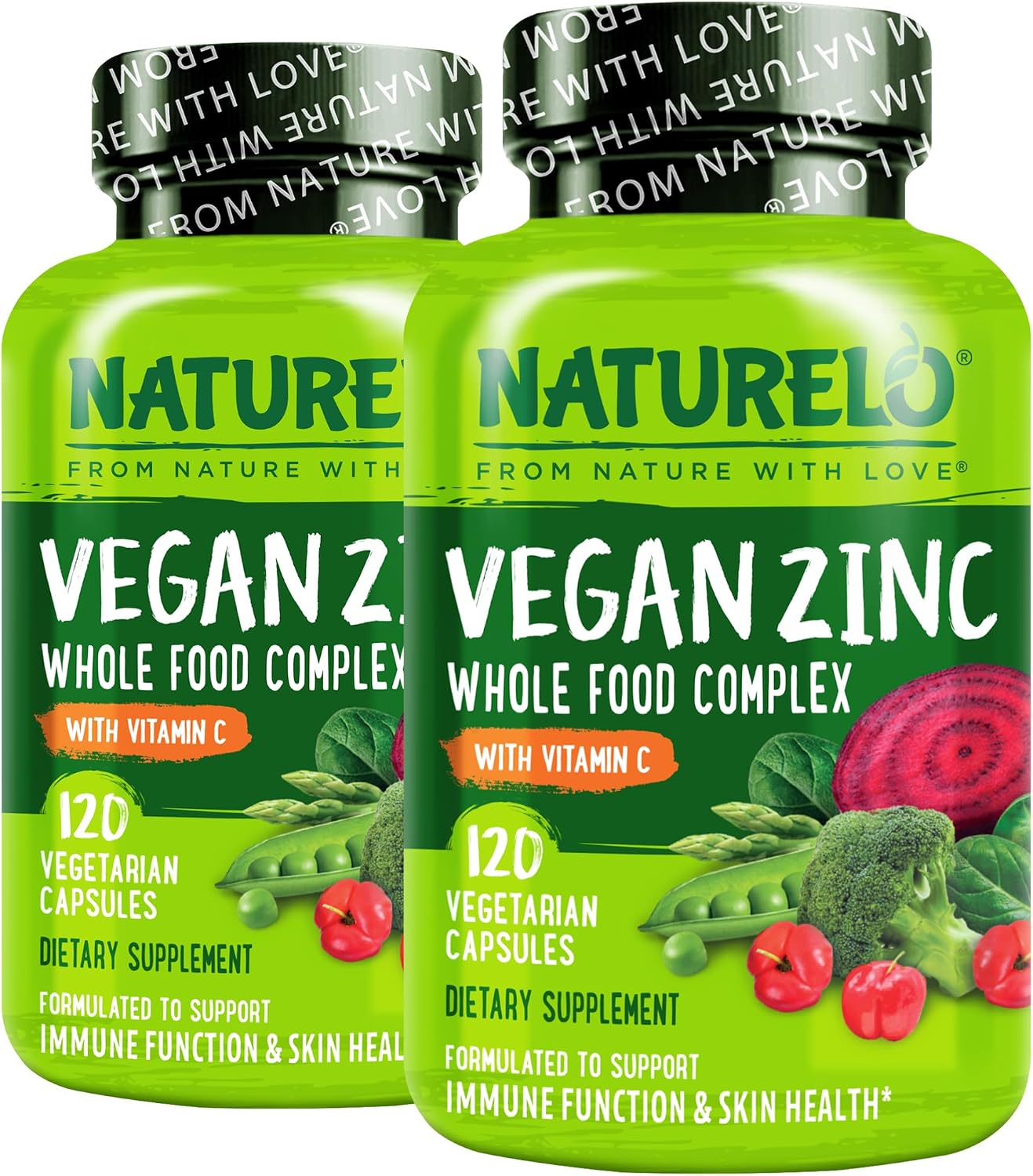 NATURELO Complexo de Zinc y Vitamina C Vegano - 120 Cápsulas (Pack de 2)