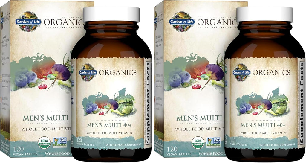 Garden of Life Organics Men's 40+ Multivitamin with Prostate Support, B12 & Vitamins – Vegan Daily Whole Food Multivitamin, Non-GMO, Certified Organic, 120 Tablets