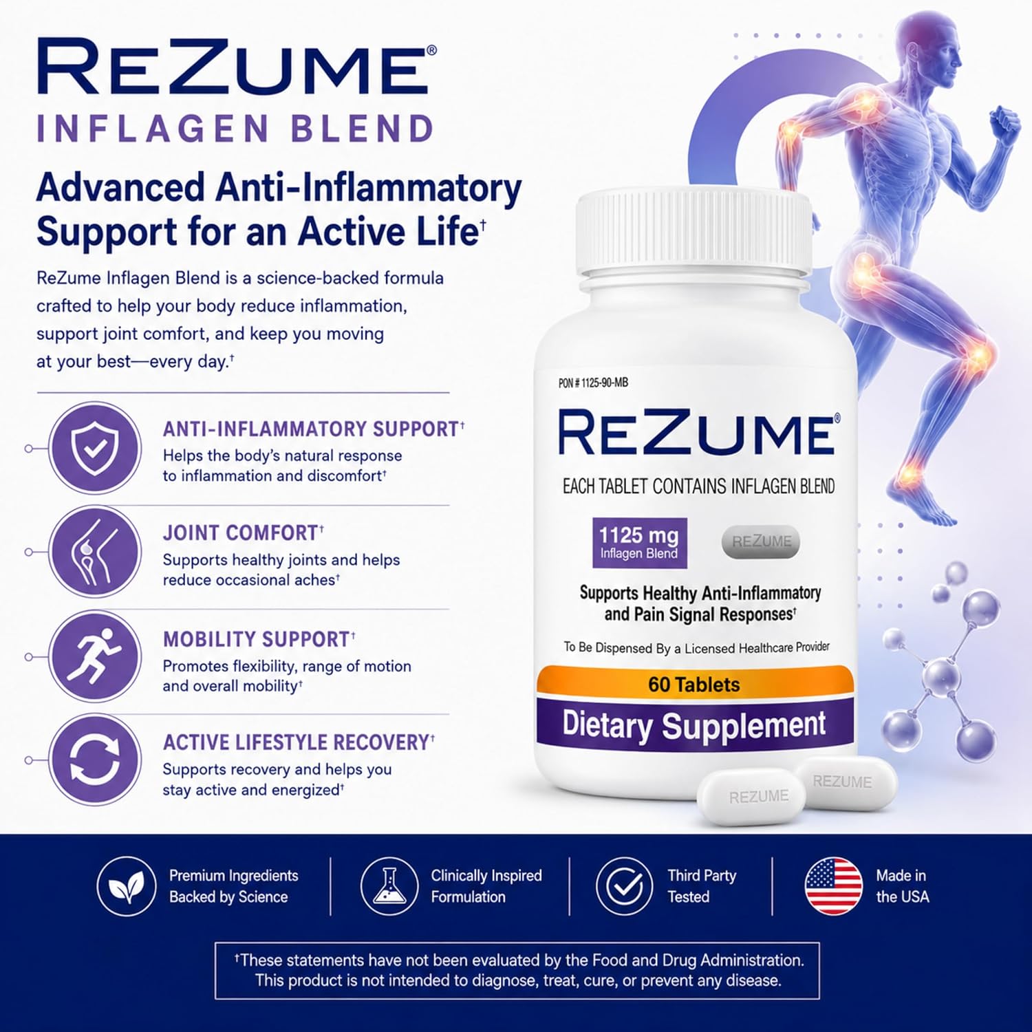 CryoDerm REZUME Tablets Full Spectrum Inflagan Blend Formula (60 Comprimidos)