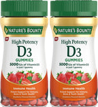 Nature's Bounty Vitamina D3 5000 UI Gominolas, Alto Potencia, Sabor Fresa, 60 Gominolas Vegetarianas