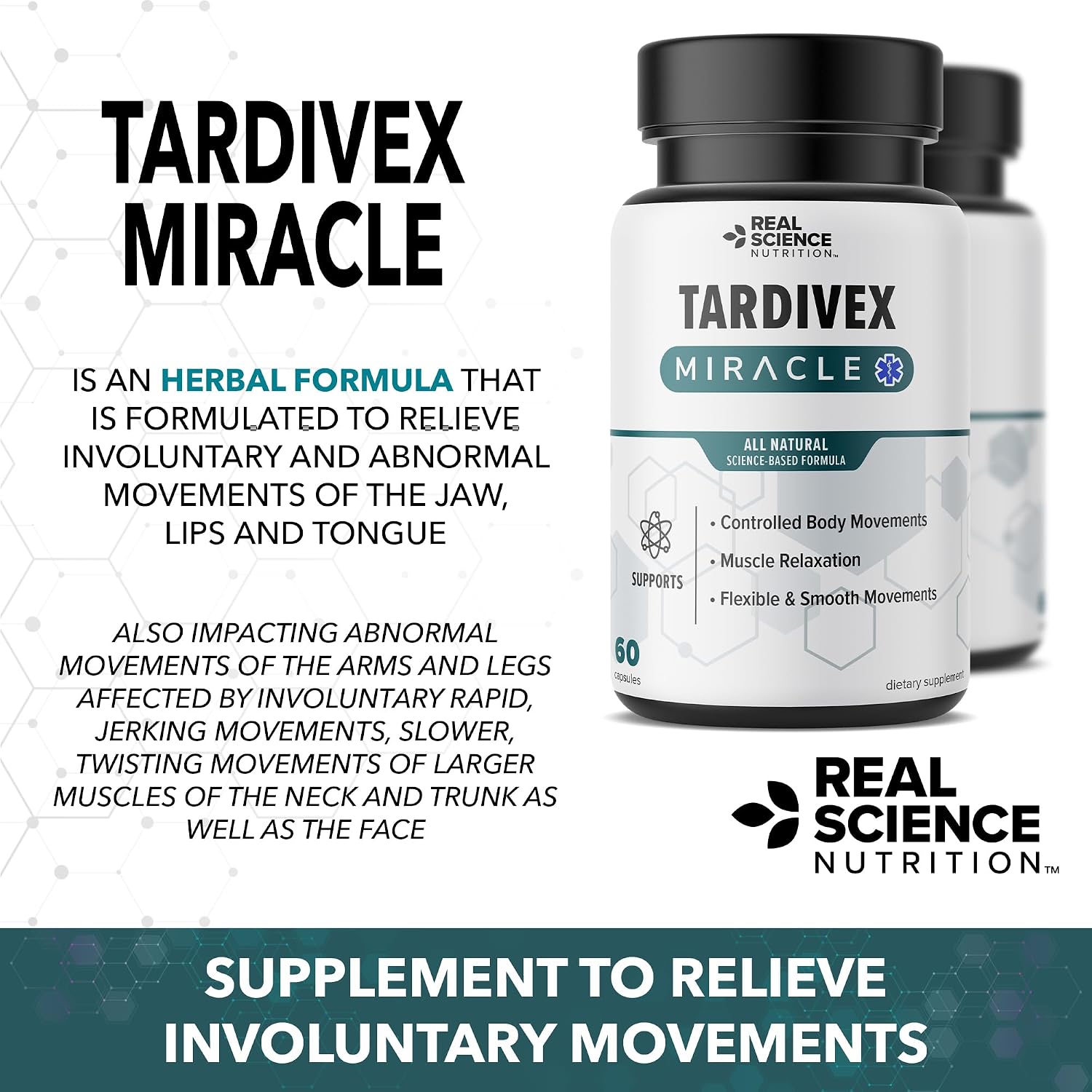Real Science Tardivex - Suplemento de soporte nervioso con Vinitrox, GABA y vitaminas B - 60 cápsulas