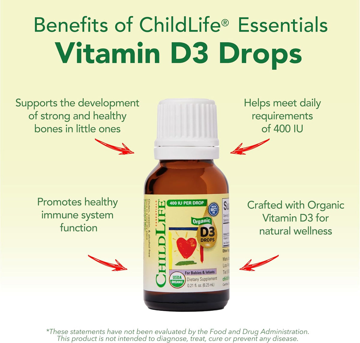 CHILDLIFE ESSENTIALS Gotas Orgánicas de Vitamina D3 para Bebés - 400 UI, Sin Sabor (Pack de 2) – Image 6