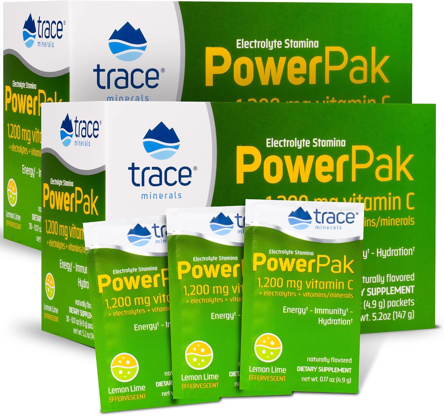 Power Pak Electrolyte Powder - 60 Sobres - Sabor Lima Limón - 1200 mg Vitamina C con Zinc y Magnesio
