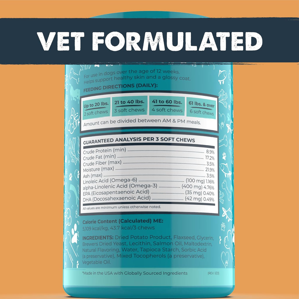 Mighty Paw Waggables Mighty Omega - 120 masticables de aceite de pescado con omega 3 para perros, sabor bacon