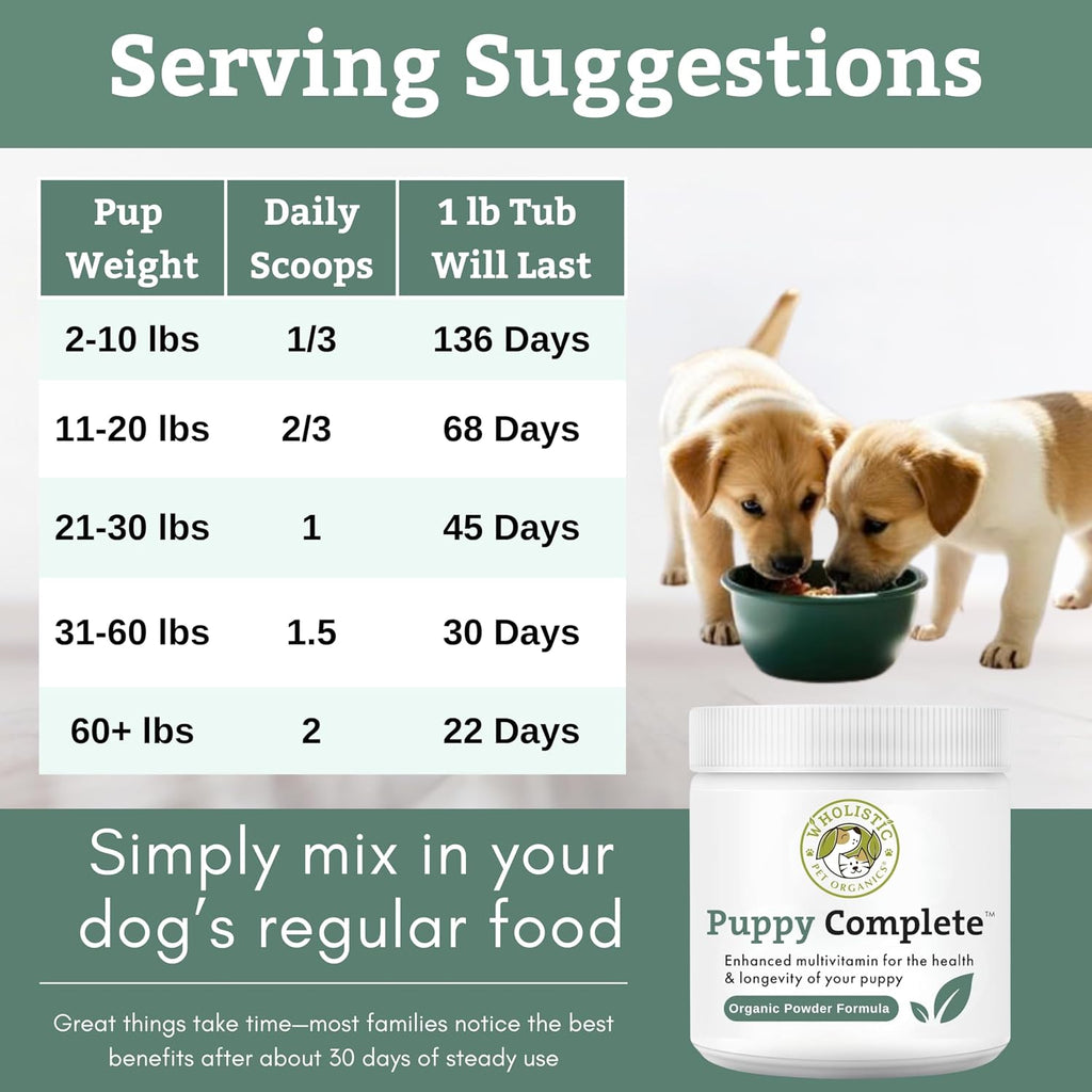 Puppy Vitamins - Dog Multivitamin Powder - Daily Dog Vitamins and Supplements for Homemade Food - Immune System, Skin, Coat & Overall Health - All Breeds of Puppies - 45 Scoops