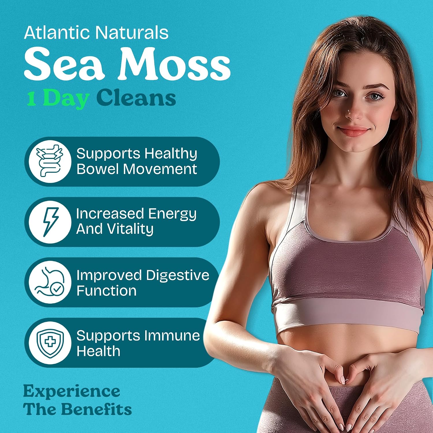 Atlantic Naturals 1 Day Colon Cleanse - Bebida Detox de Algas Marinas con Jengibre y Aloe Vera, Sabor Limón, 237 ml