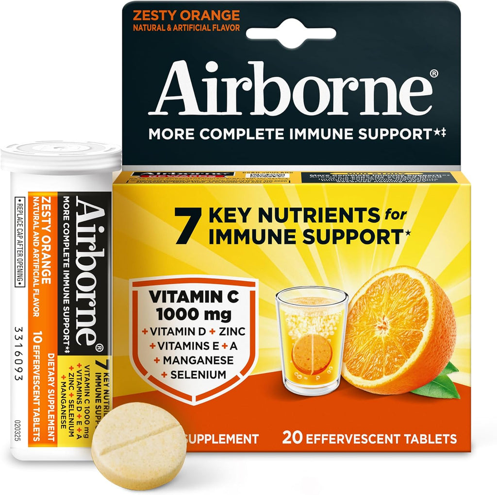 Airborne 1000mg Vitamina C con Zinc - 20 Comprimidos Efervescentes Sabor Naranja