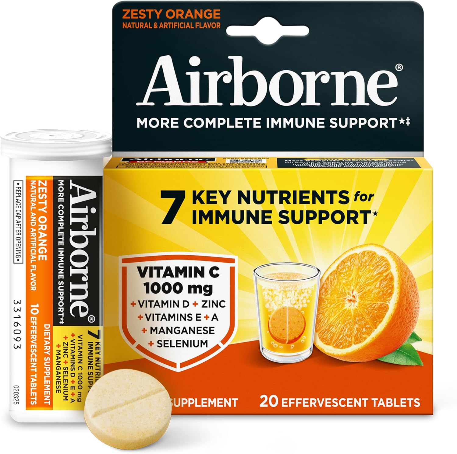 Airborne 1000mg Vitamina C con Zinc - 20 Comprimidos Efervescentes Sabor Naranja