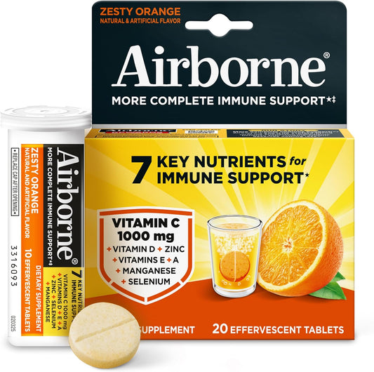 Airborne 1000mg Vitamina C con Zinc - 20 Comprimidos Efervescentes Sabor Naranja