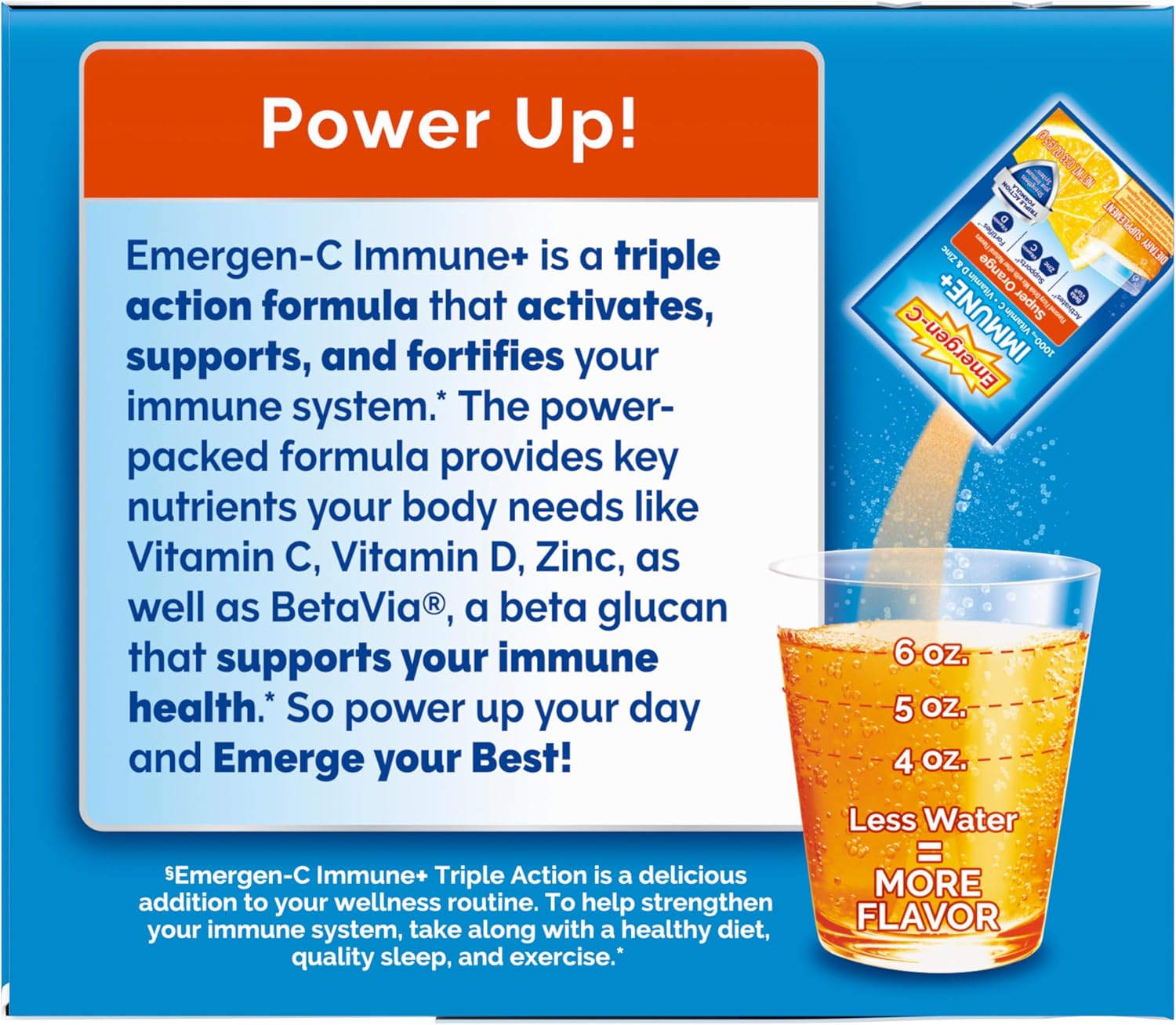 Emergen-C Immune+ Triple Action - Polvo para Soporte Inmunitario con BetaVia, Vitamina C, Vitaminas B, Vitamina D y Antioxidantes, Sabor Naranja - 50 Sobres