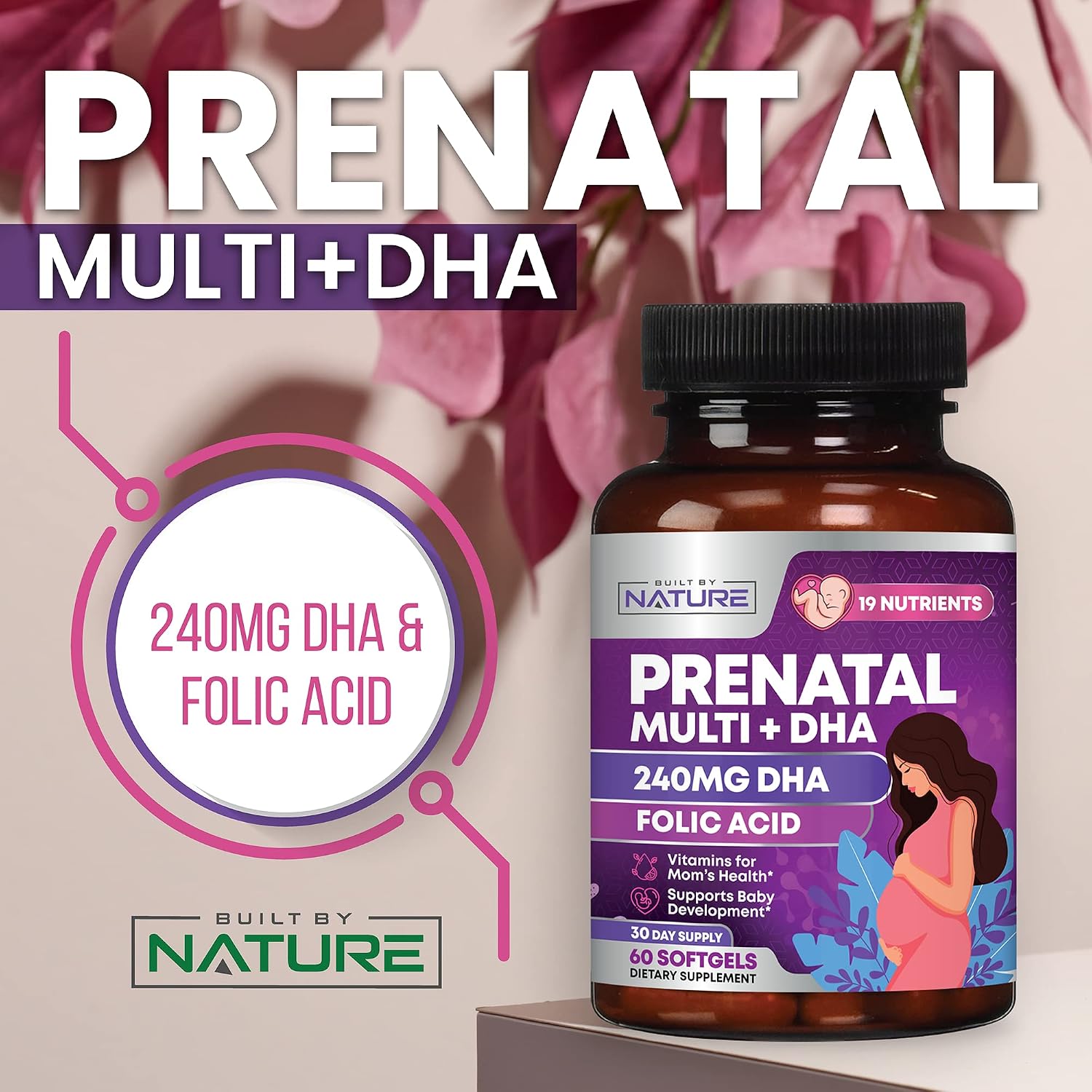 Vitaminas Prenatales de Built by Nature | 60 Cápsulas Blandas