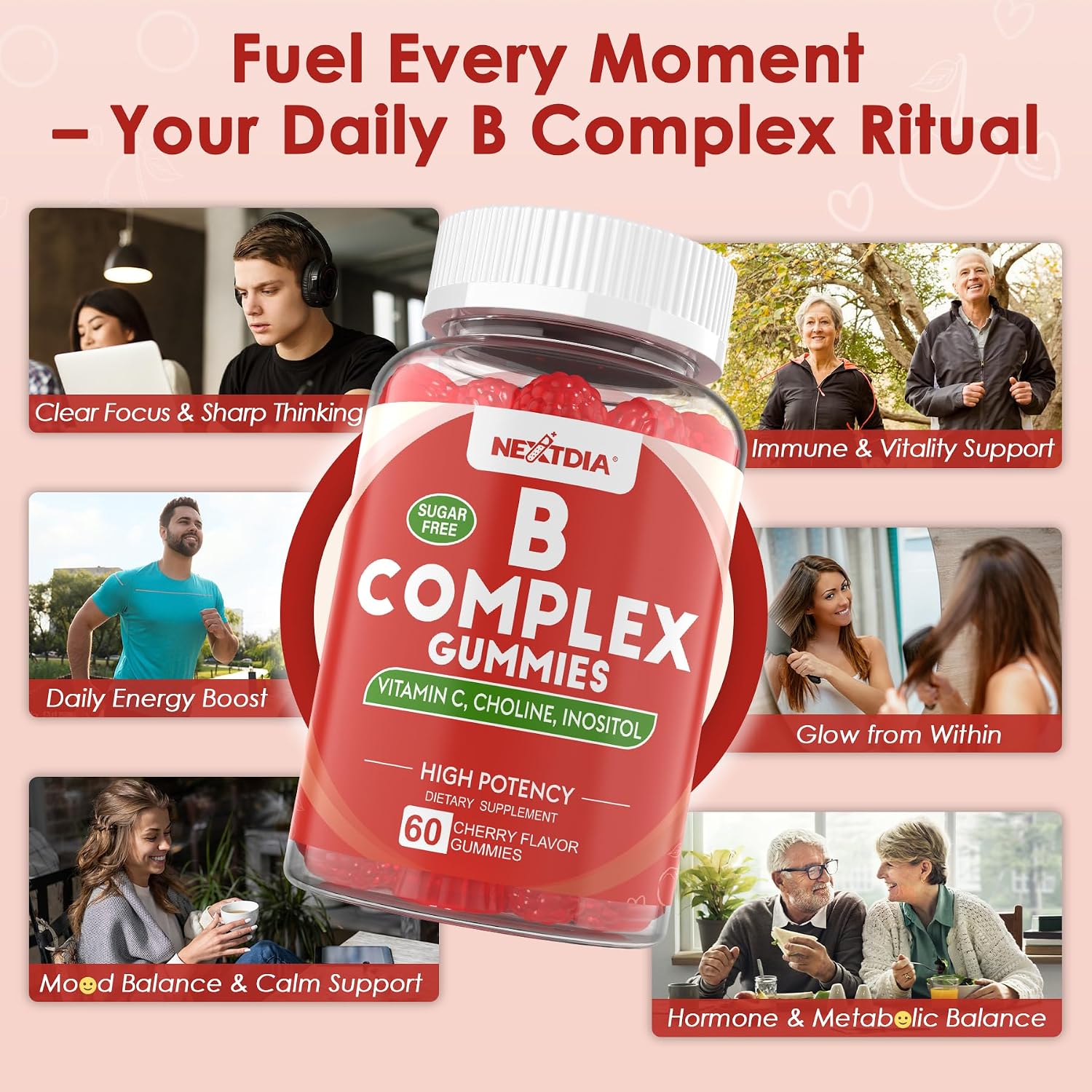 Complejo B Metilado en Gominolas 2 Pack - Vitamina B12 y Folato con B1, B2, B3, B5, Biotina, Vitamina C, Zinc, Colina e Inositol