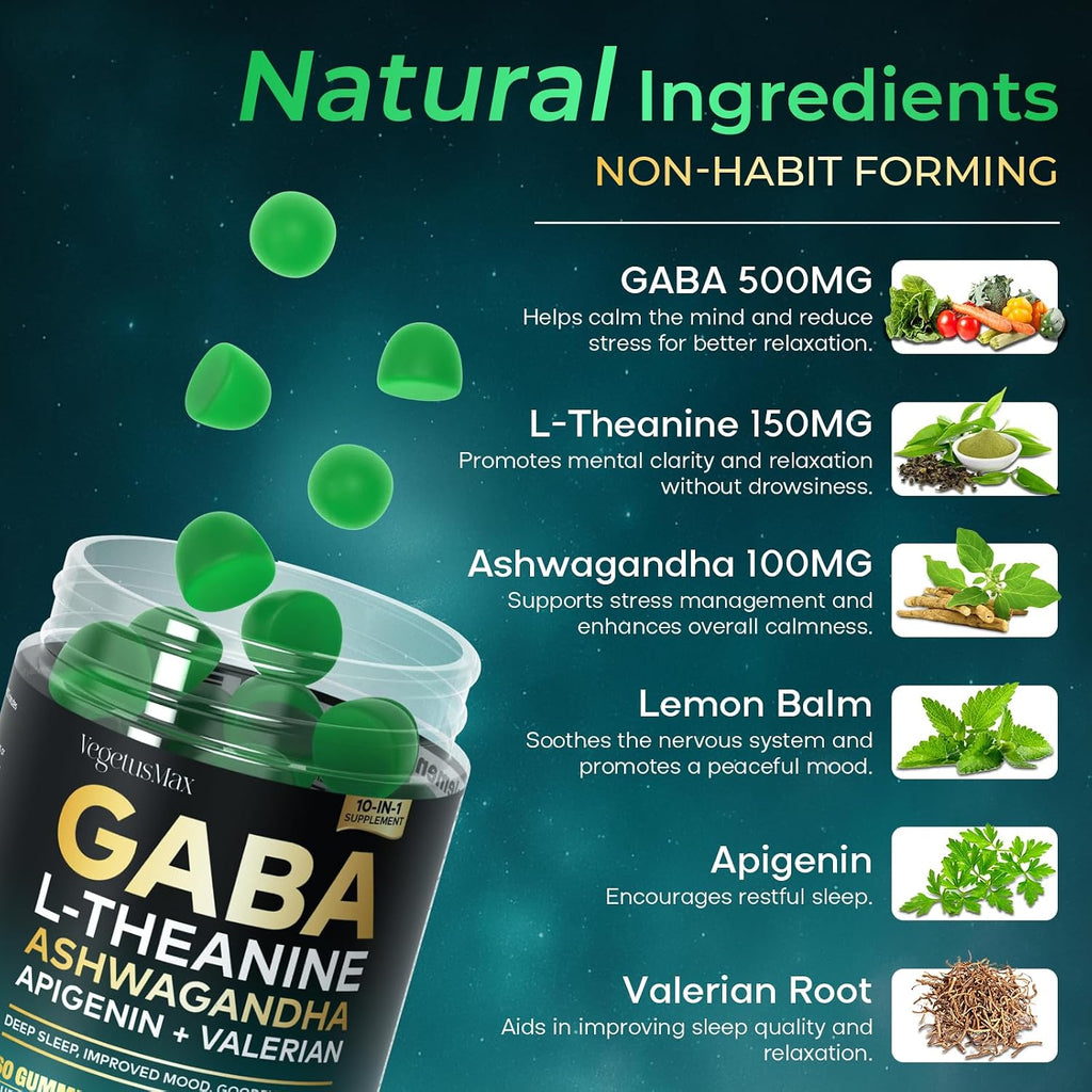 Gominolas GABA 500mg con L-Teanina, Ashwagandha y Magnesio – 60 Gominolas