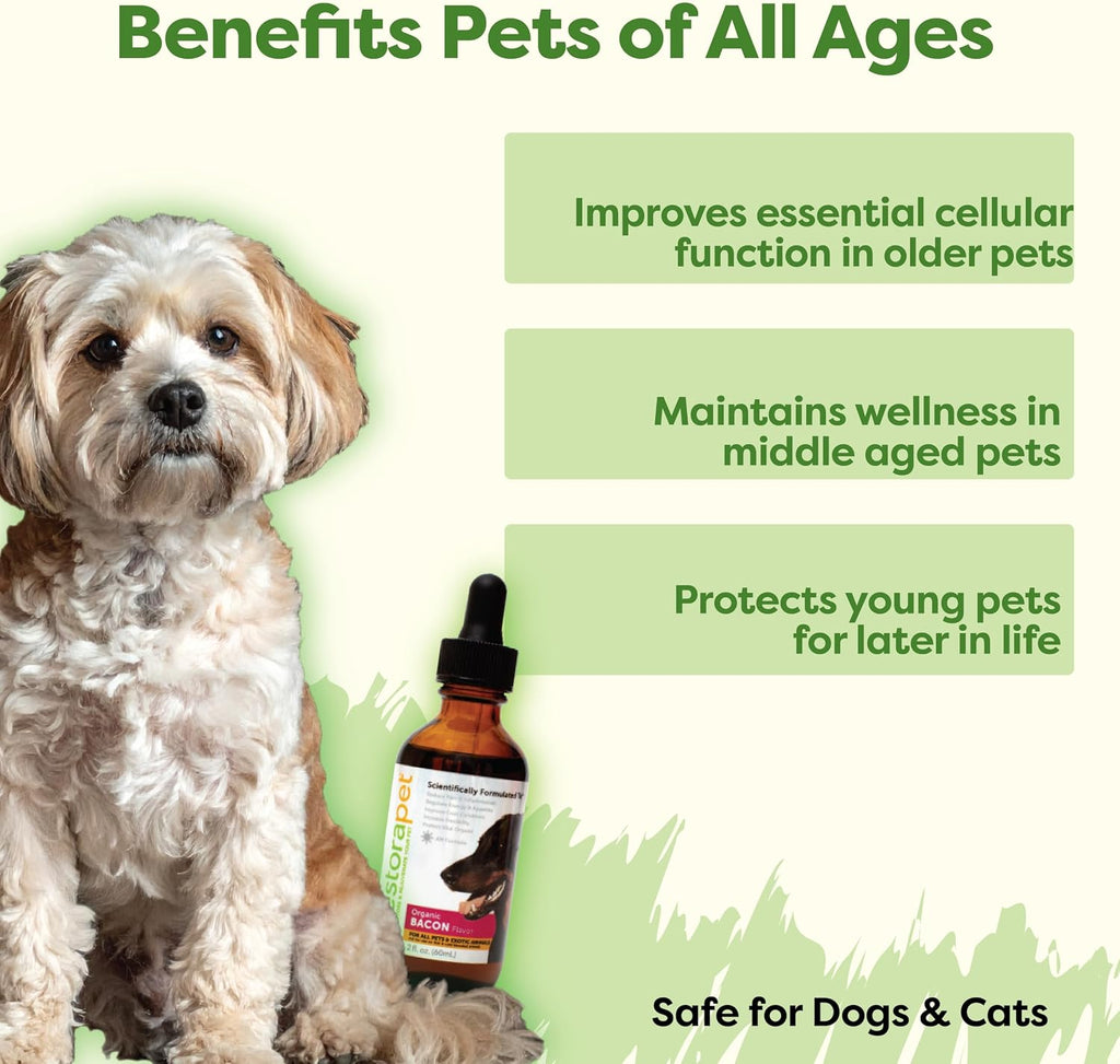 RestoraPet Liquid Multivitamin for Dogs & Cats Bacon Flavor | Joint & Cellular Support | Plant-Based, Non-GMO, Veterinarian-Approved Ingredients