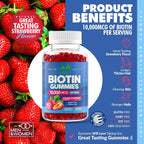 Biotina 10.000 µg Gominolas para el Mantenimiento de Cabello, Piel y Uñas - 60 Gominolas (1 Mes)