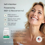 SELF NUTRITION NAD+ Resveratrol para Mujer con CoQ10, Biotina, Cúrcuma y Vitaminas A, C, E – 60 Cápsulas