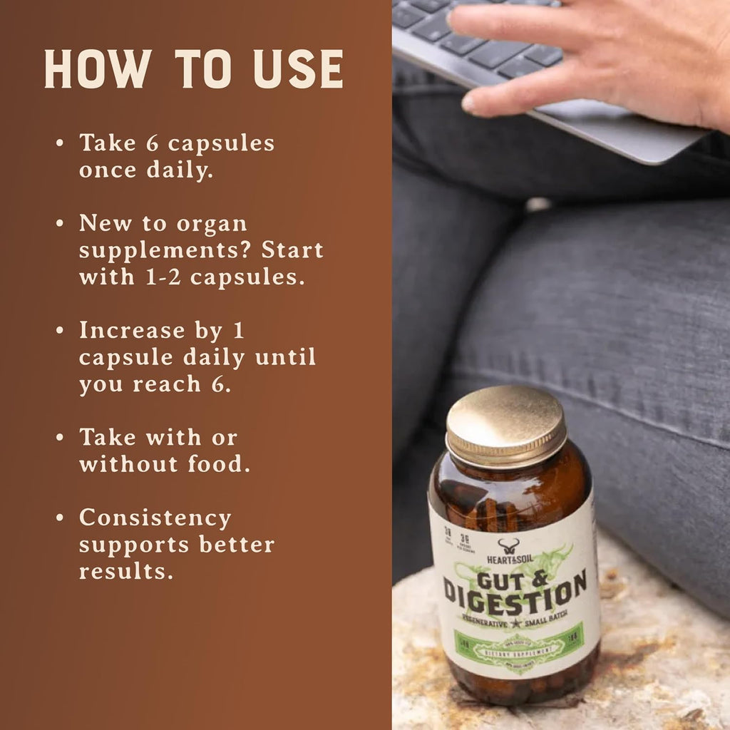 HEART & SOIL – Gut & Digestion – Suplemento Digestivo – 180 Cápsulas