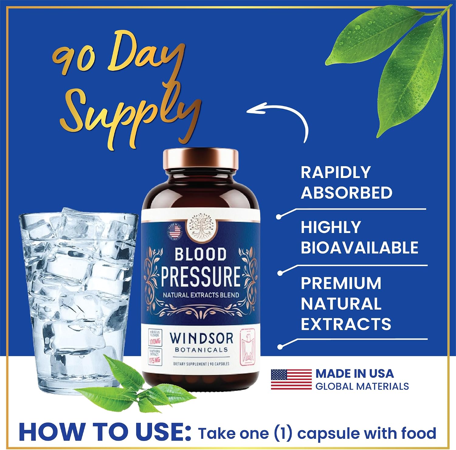 Blood Pressure Support – Suplemento para la presión arterial con té verde, hibisco, espino blanco y ajo – 90 cápsulas