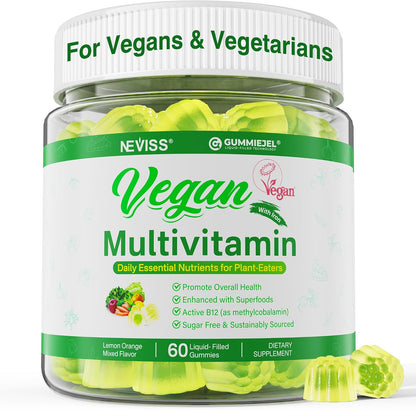 NEVISS Multivitamínico Vegano para Mujeres y Hombres - 60 Gominolas Sin Azúcar con B12, D3+K2, Omega-3, Hierro, Colina, Zinc – Image 1