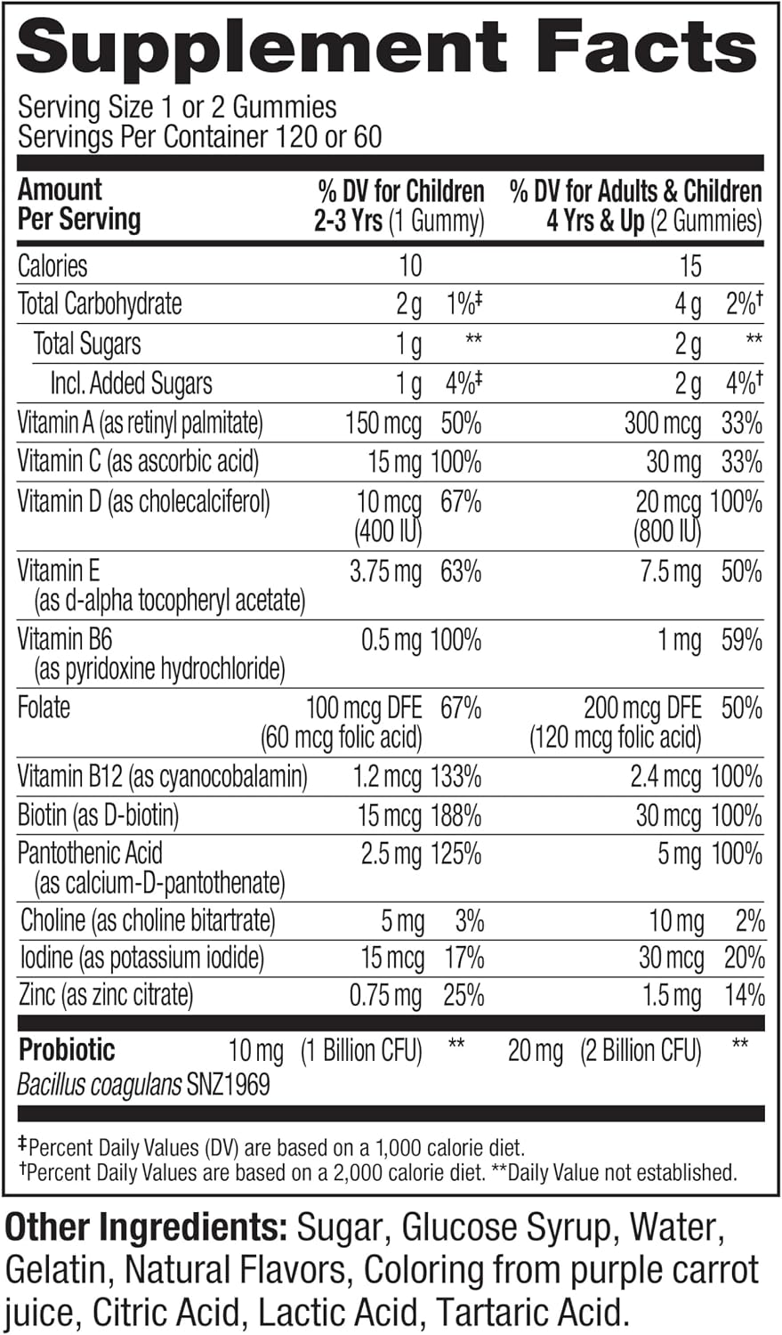 OLLY Kids Multivitamin & Probiotic Gummy - Gomitas multivitamínicas con probióticos, Sabor Berry, 120 unidades