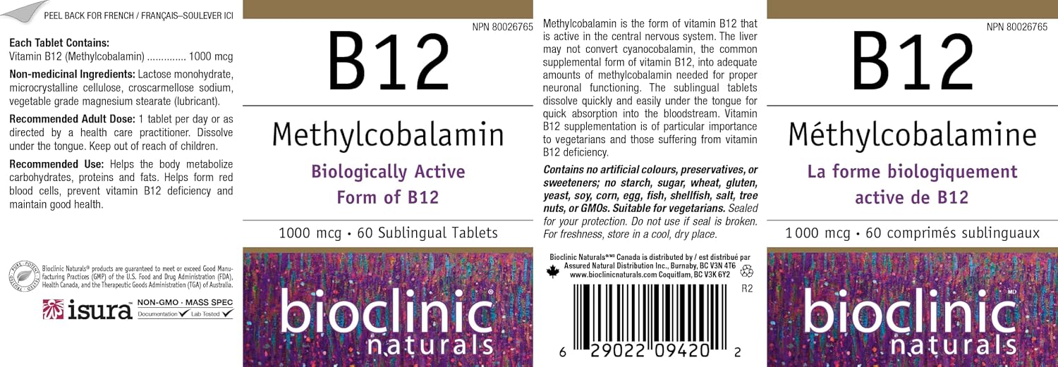 Bioclinic Naturals - B12 Methylcobalamin 1000 mcg 60 pastillas