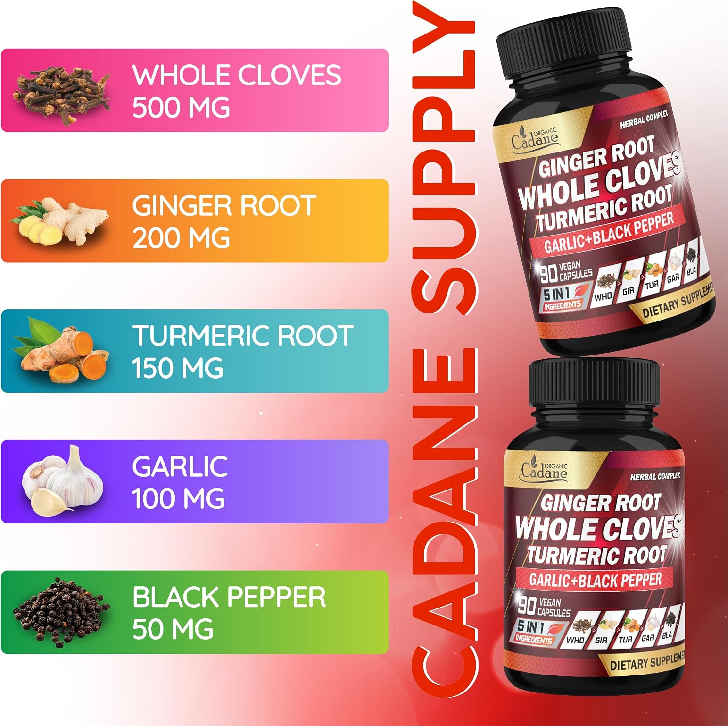 Cadane 5in1 Mezcla Herbal de Clavo de Olor | Apoyo Digestivo e Inmunitario | 90 Cápsulas