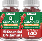 YUM-V'S Complejo B en gominolas con vitamina C – 1 al día para energía y sistema nervioso – Vegano, Kosher – 70 unidades (2 paquetes)