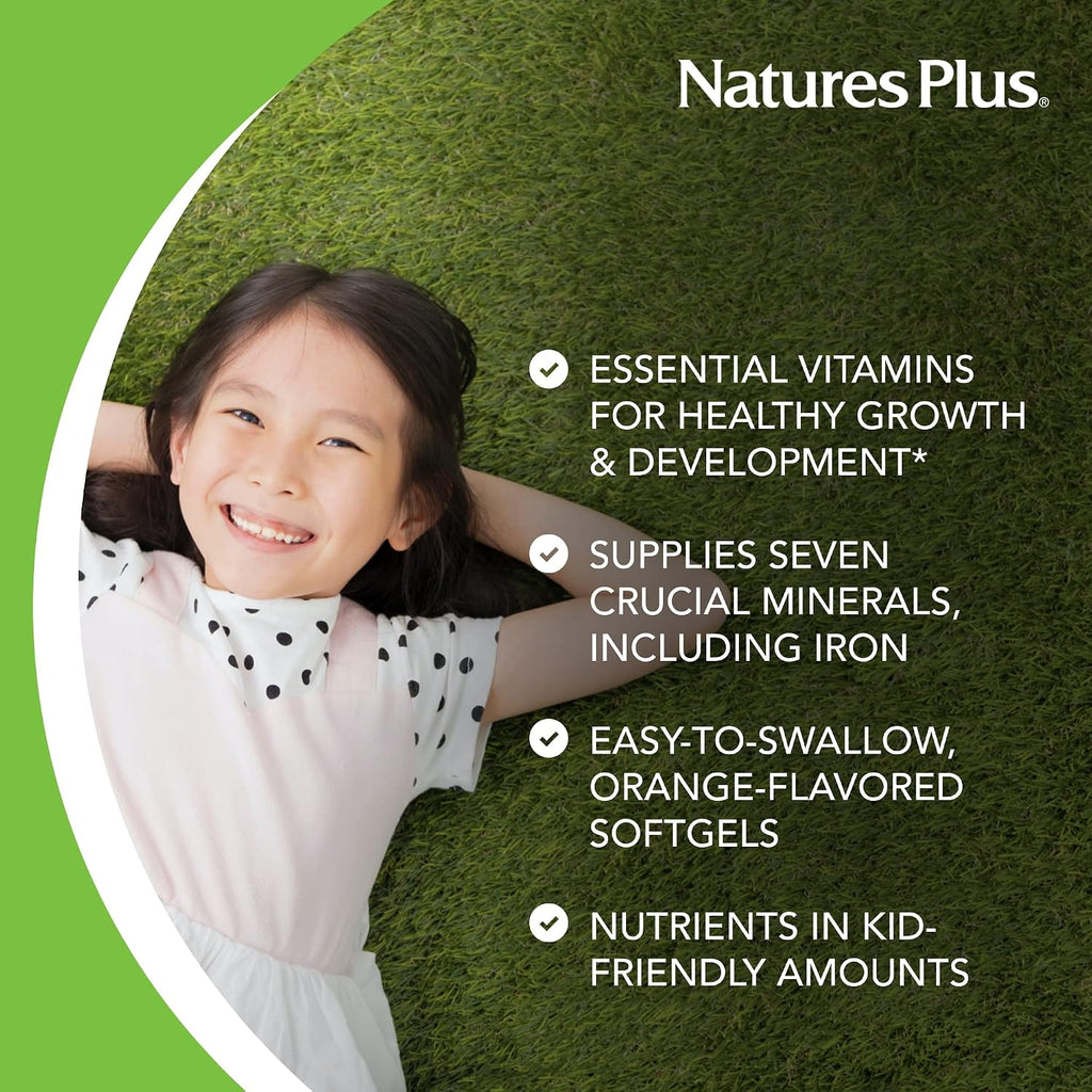 NaturesPlus Children’s Vita-Gels Multivitamínico infantil - 90 Cápsulas Blandas - Sabor Naranja Natural - Sin Gluten