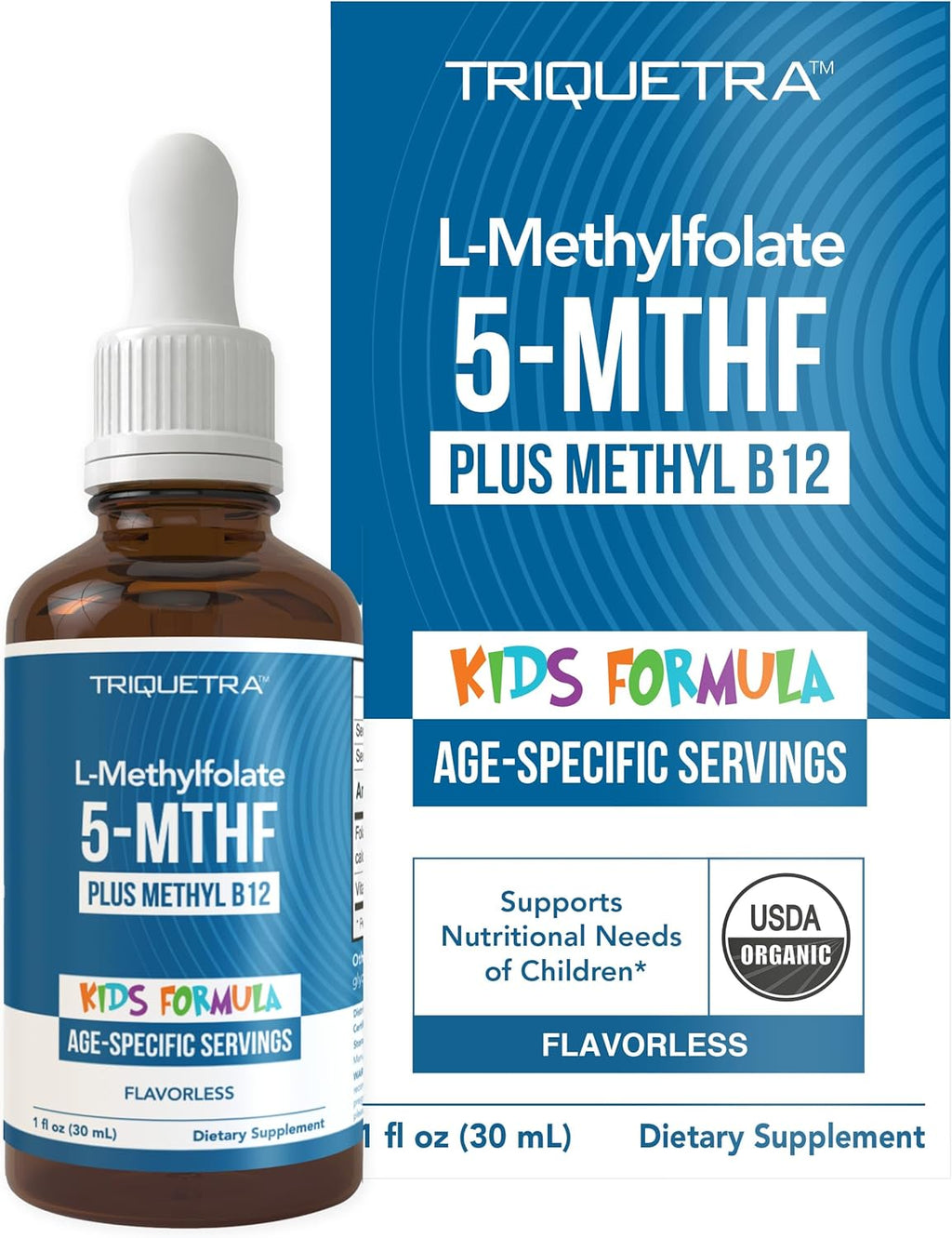 L-Metilfolato Orgánico para Niños + Metil B12 - Forma Sublingual - 5-MTHF - Sabor a Bayas Orgánico - 30 ml