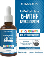 L-Metilfolato Orgánico para Niños + Metil B12 - Forma Sublingual - 5-MTHF - Sabor a Bayas Orgánico - 30 ml