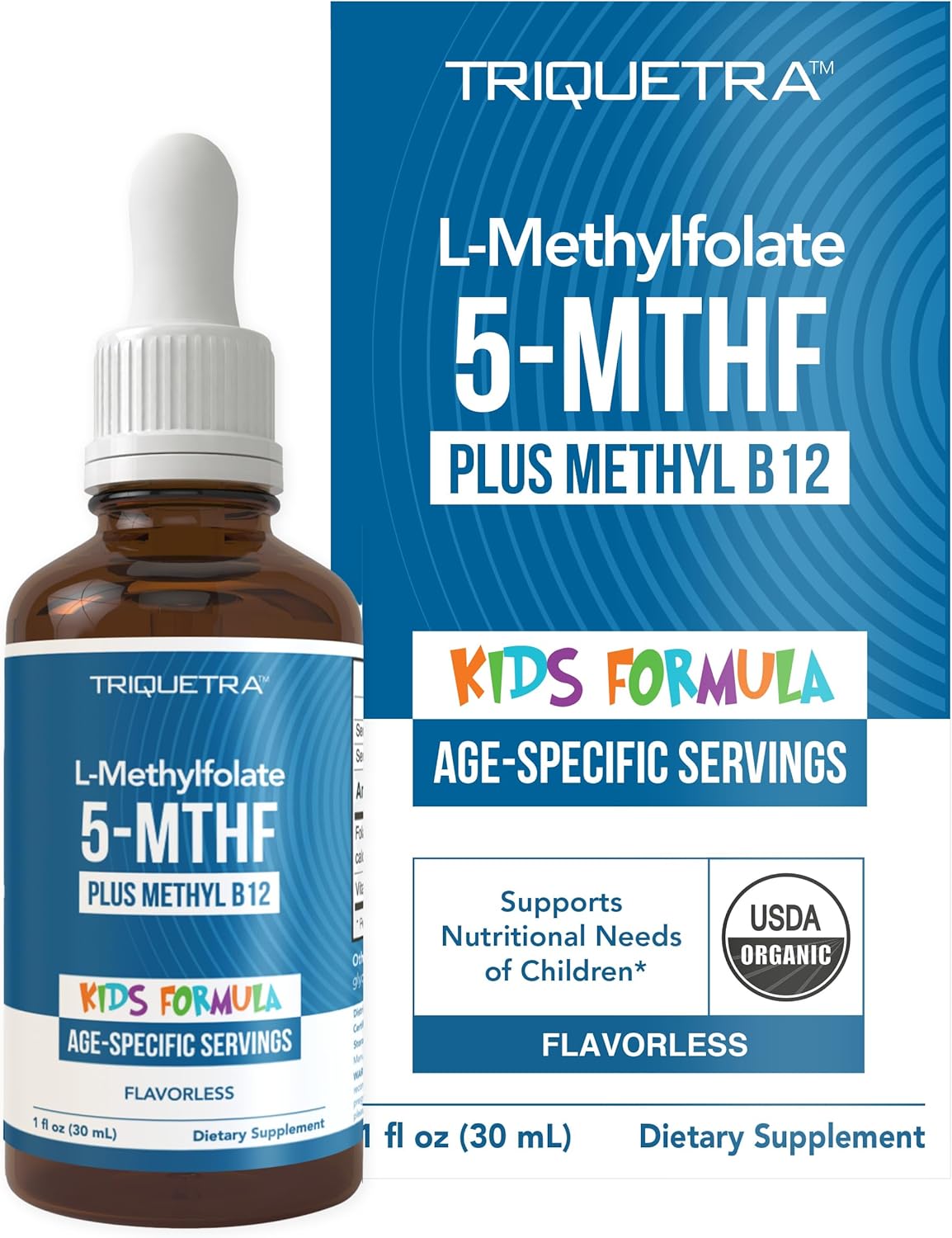 L-Metilfolato Orgánico para Niños + Metil B12 - Forma Sublingual - 5-MTHF - Sabor a Bayas Orgánico - 30 ml