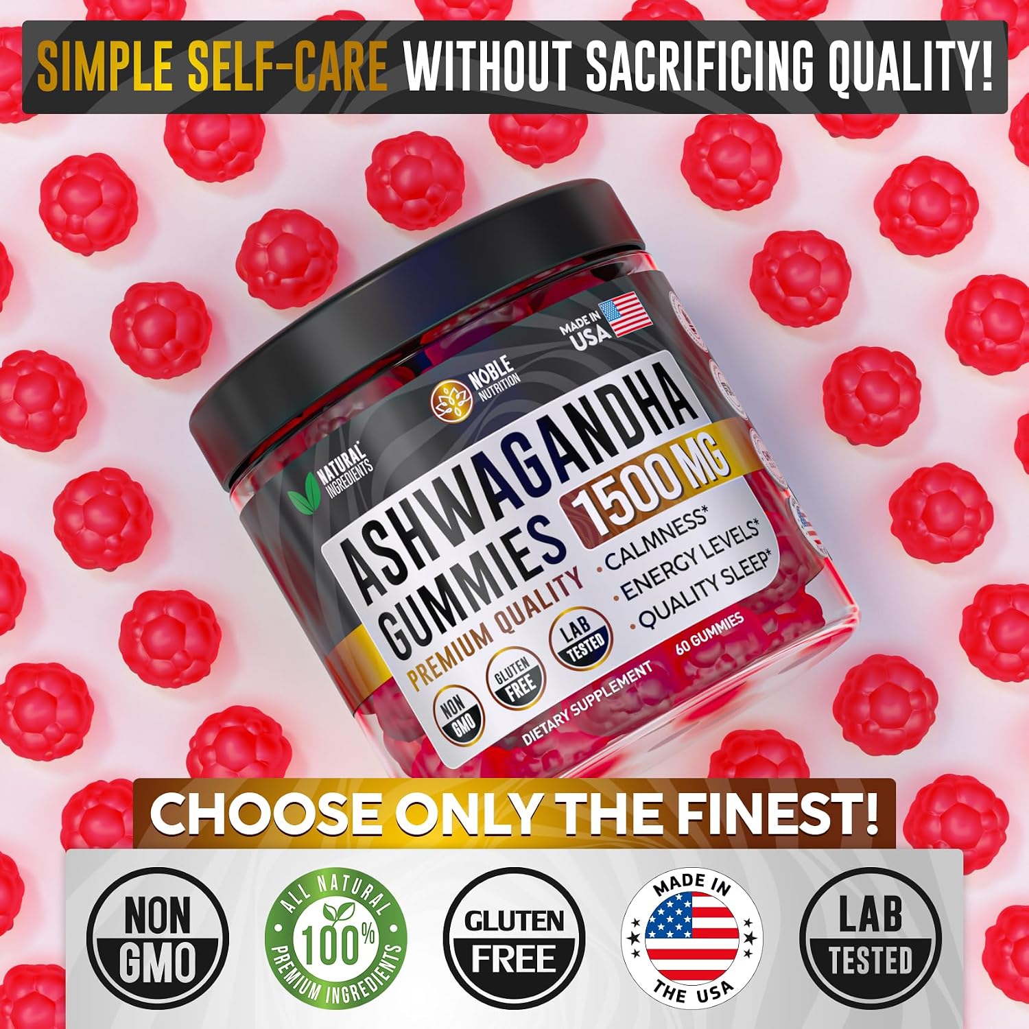 Gomitas de Ashwagandha para Mujeres y Hombres - Extracto Puro de Raíz de Ashwagandha 1500 mg con 5-HTP y L-Tirosina - Fabricado en USA - 55 Gomitas