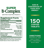 Nature's Bounty Complejo B Super con Vitamina C y Ácido Fólico, Apoyo Inmunológico y Energético - 150 comprimidos