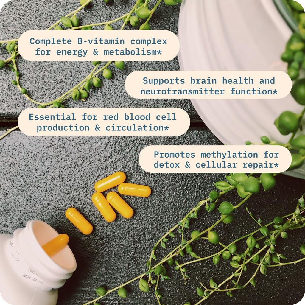 BodyBio Complejo B - Essential B Vitamins + Methylated B12 & Active Folate, 90 Capsules