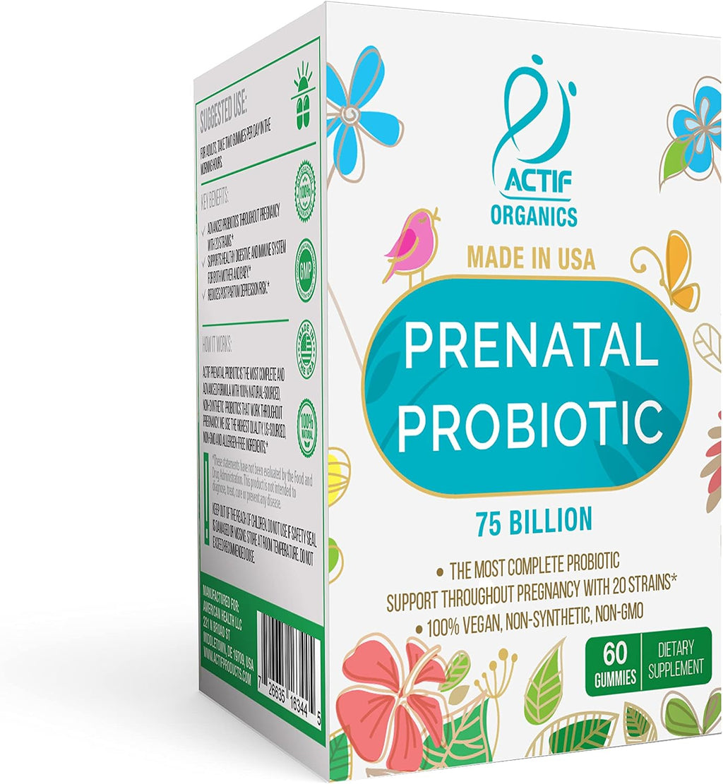 ACTIF Prenatal Probiotic Maximum Strength con 75 mil millones de UFC y 20 cepas, Apoyo Inmunitario y Digestivo, Fórmula Zero Náuseas - 60 Gominolas Sabor Fresa