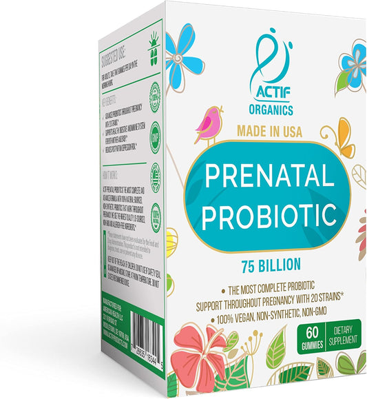 ACTIF Prenatal Probiotic Maximum Strength con 75 mil millones de UFC y 20 cepas, Apoyo Inmunitario y Digestivo, Fórmula Zero Náuseas - 60 Gominolas Sabor Fresa
