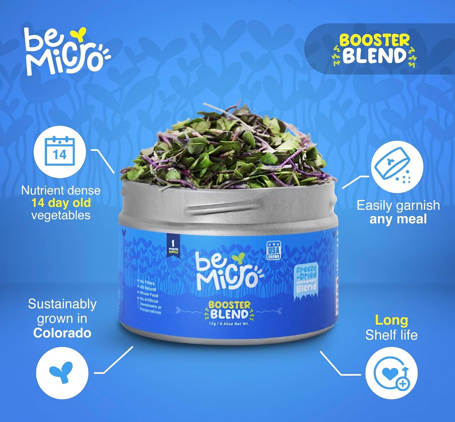 BeMicro Whole Food Microgreens - Mezcla de Brócoli, Col y Rábano - 5g
