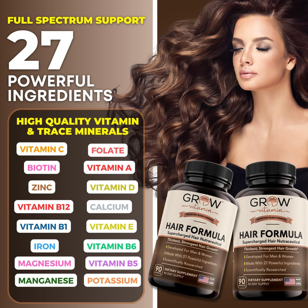 Grow Vitamin All in One Hair Formula - Fórmula Avanzada para Cabello, Piel y Uñas - 90 Cápsulas