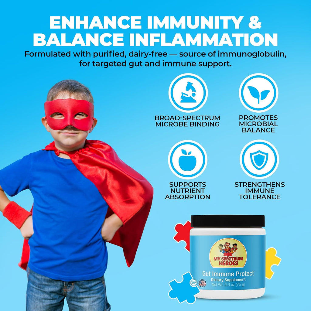 My Spectrum Heroes - Potenciador Intestinal e Inmunológico Infantil, 1200 mg IgG, 60 dosis
