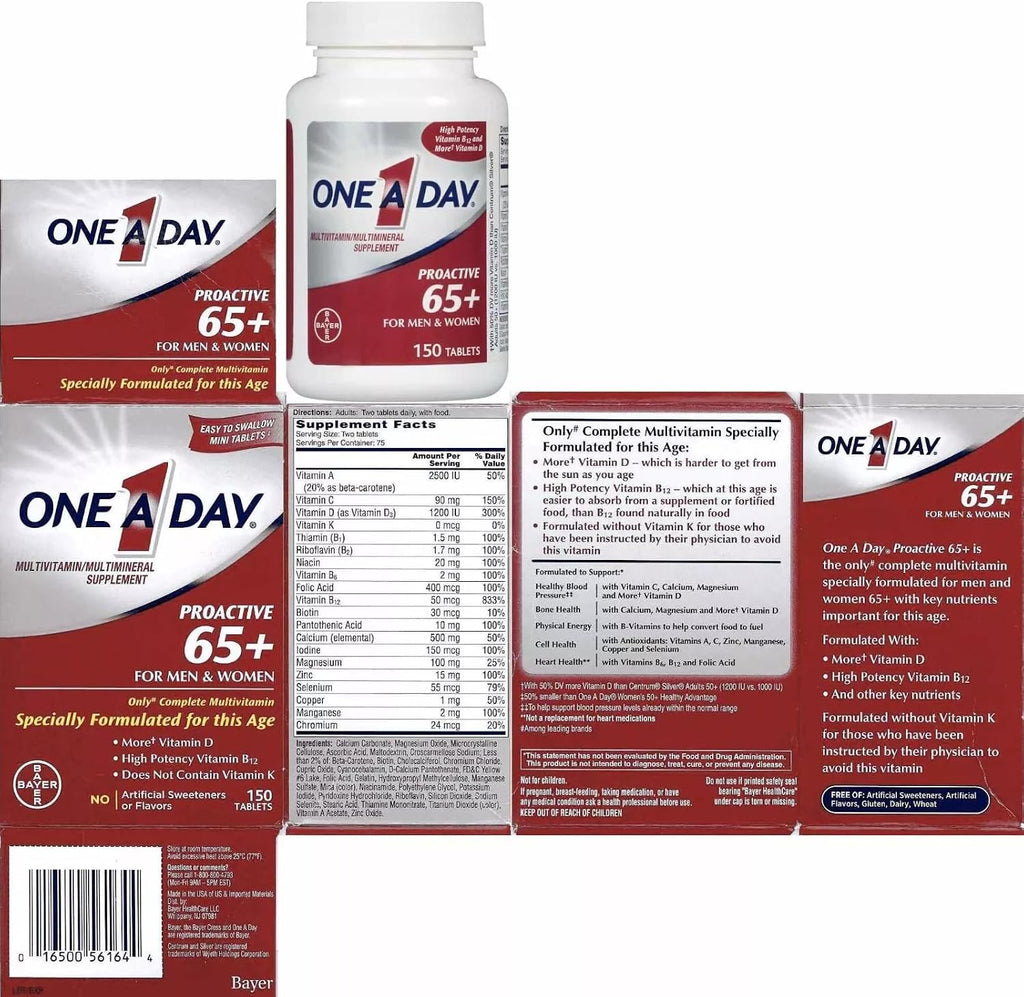 One A Day Proactive 65+ Multivitaminas, 150 Tabletas (Paquete de 3)