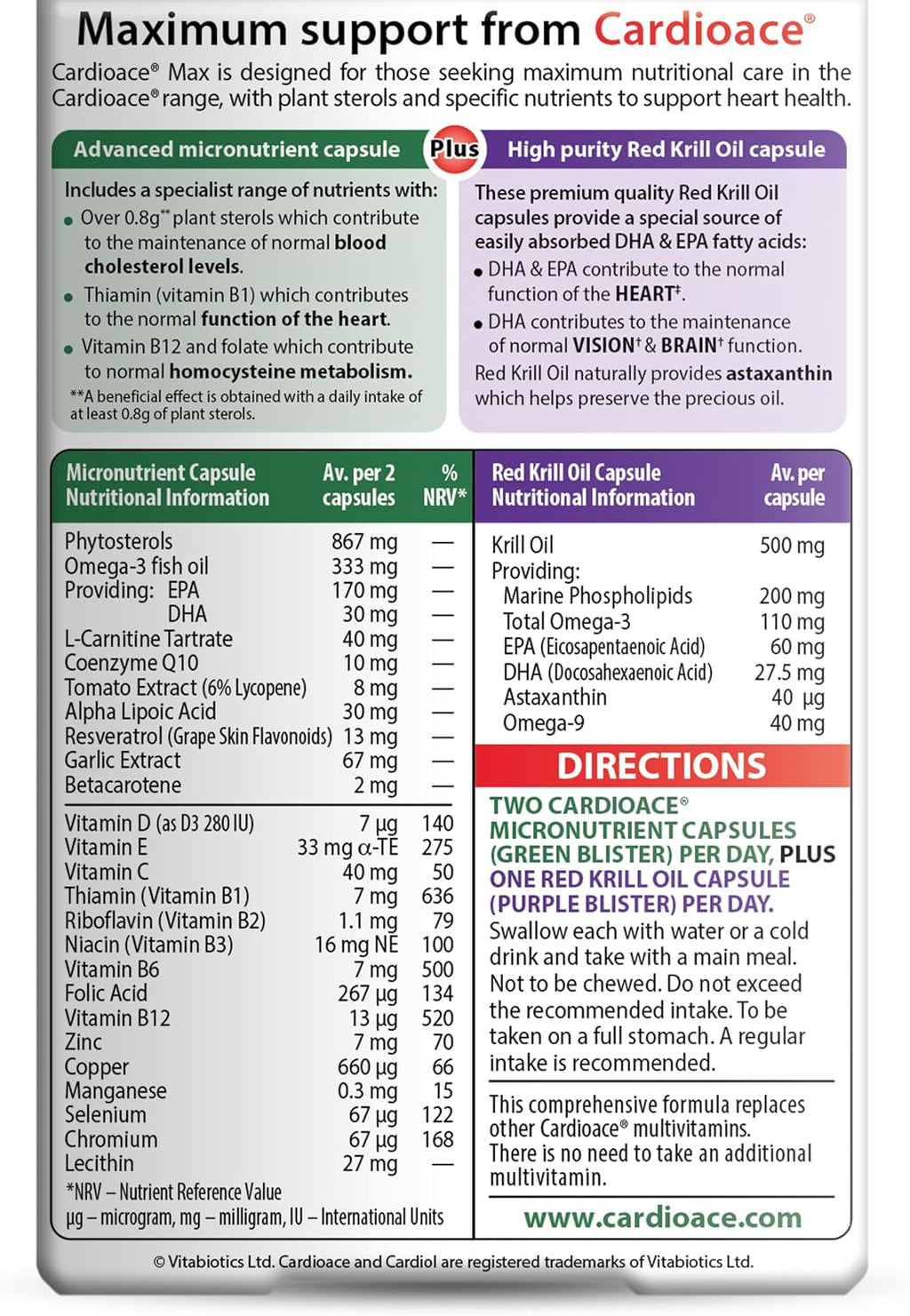 Vitabiotics Cardioace Max - 84 Cápsulas