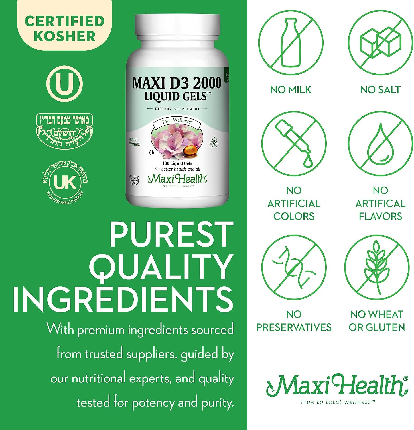 Maxi Health Vitamina D3 2000 UI - 180 Comprimidos