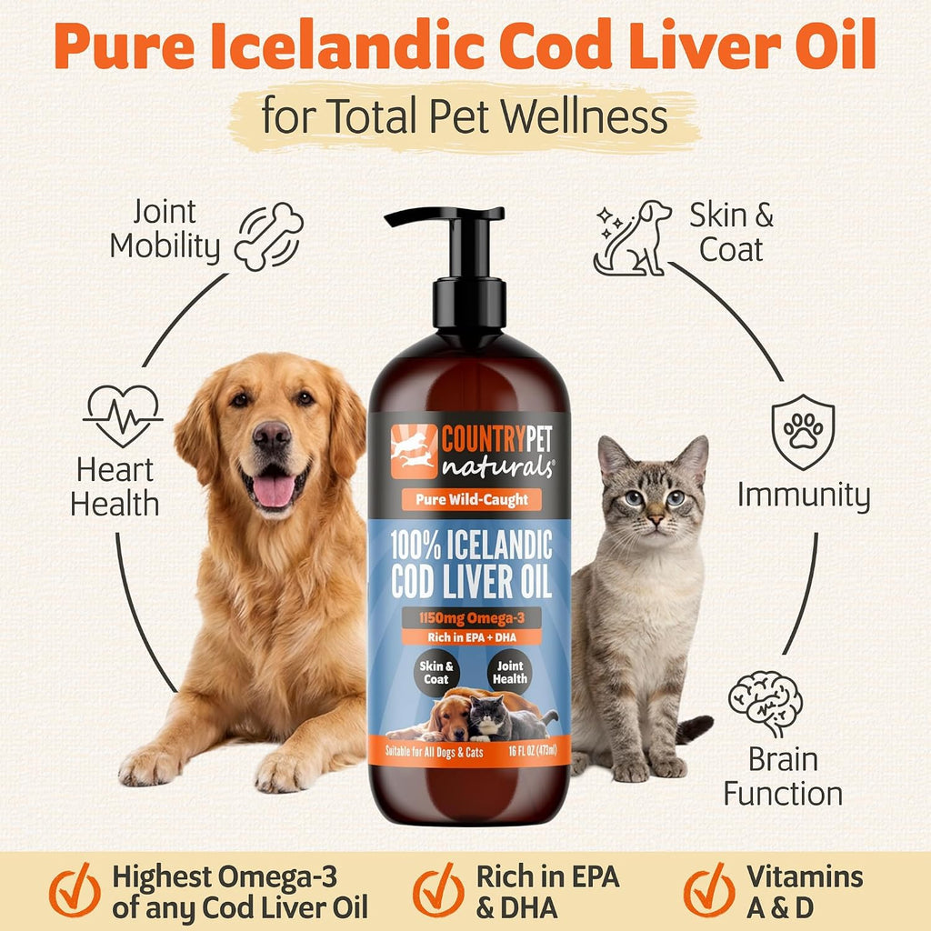 Aceite de Hígado de Bacalao Puro Islandés para Perros y Gatos