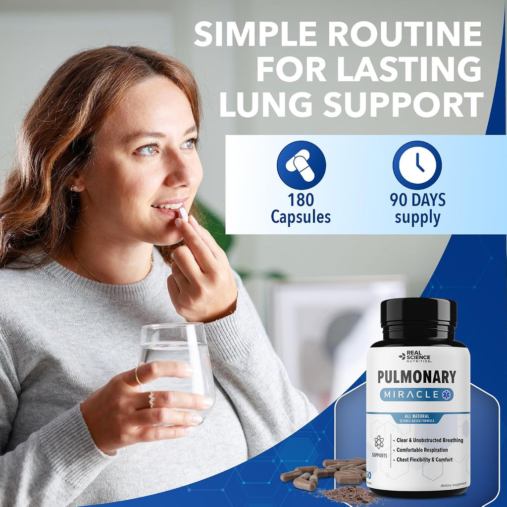 Pulmonary Miracle Cápsulas para el Soporte Pulmonar y la Respiración Clara, con Vinitrox y GABA, 180 Cápsulas (3 Envases de 60)
