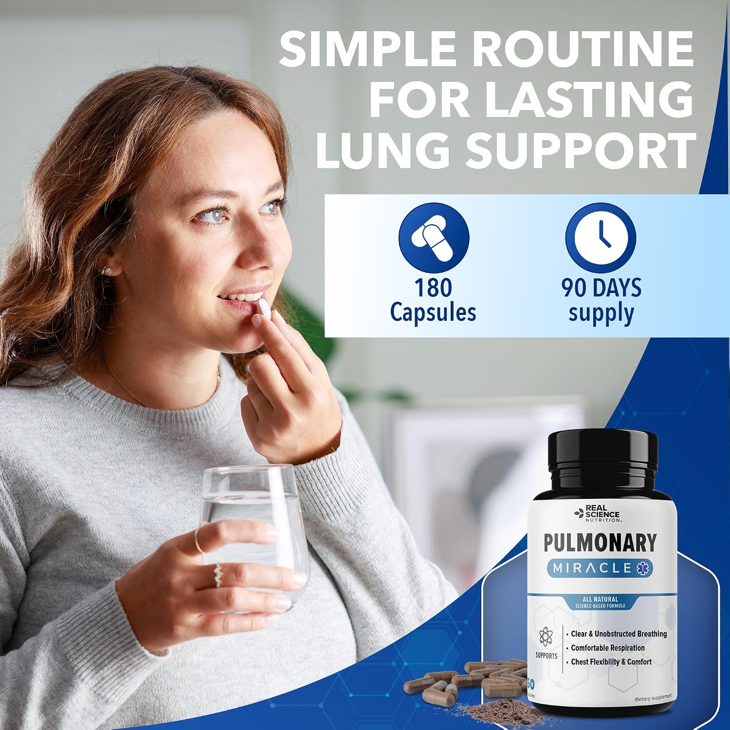 Pulmonary Miracle Cápsulas para el Soporte Pulmonar y la Respiración Clara, con Vinitrox y GABA, 180 Cápsulas (3 Envases de 60)